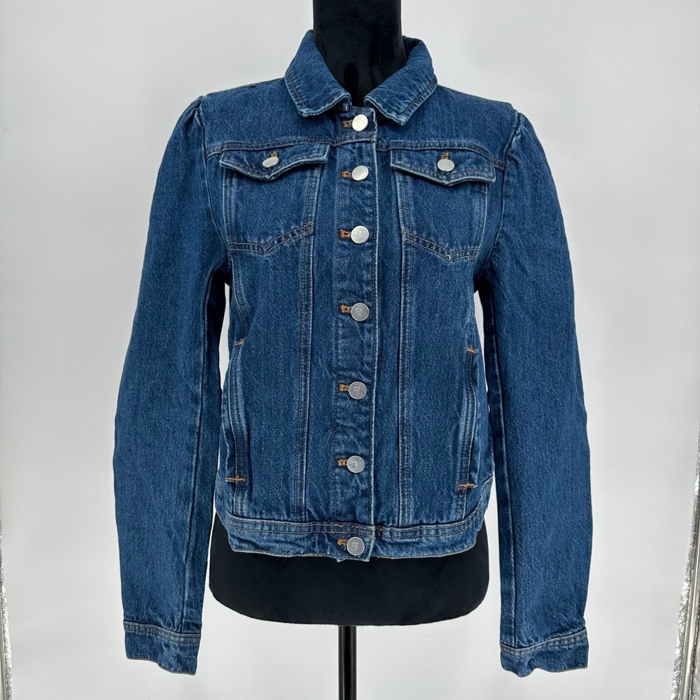 Anthropologie Pilcro Puff Sleeve Blue Jean Denim Jacket Button Up Stylish Boho M